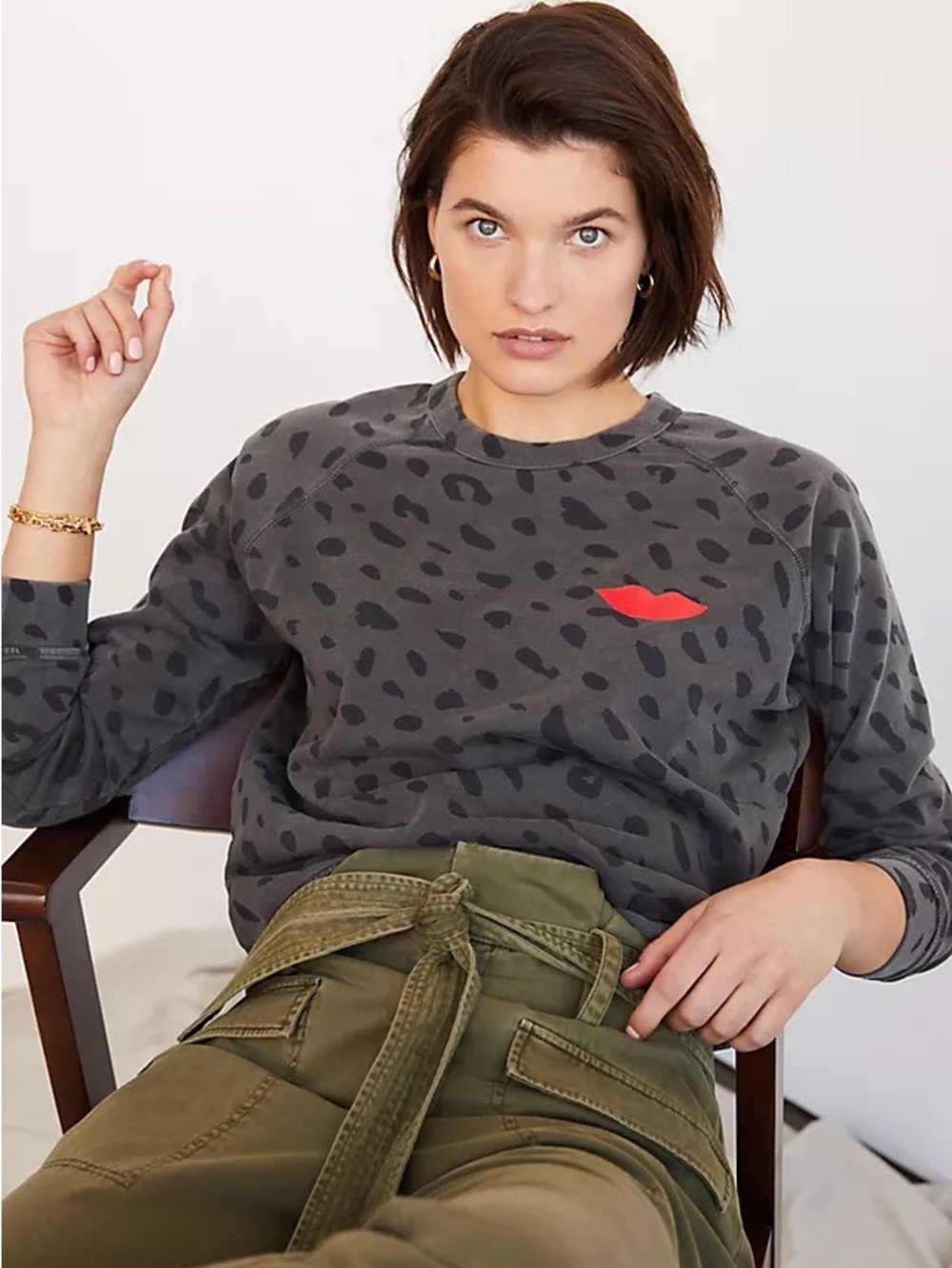 Clare V Leopard Lips Sweatshirt, sz M